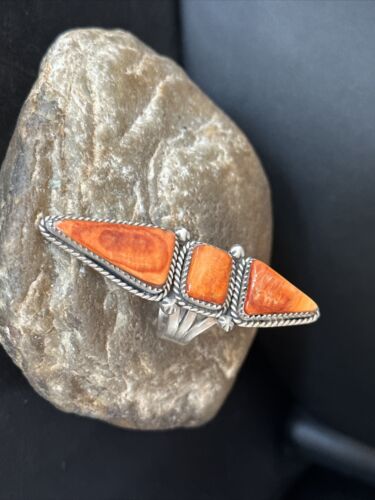 Navajo Orange Spiny Oyster Multi-Stone Ring | Authentic Native American Sterling Silver | Multi-Stone | Sz 7.5 | 14504