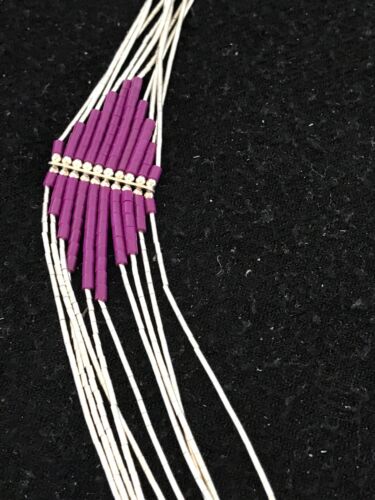Native American Sugilite Heishi Tubes Necklace | 10 Strand Liquid Sterling Silver | 8561