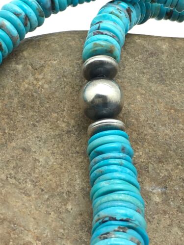 Authentic Navajo Sterling Silver & Turquoise Graduated Necklace | Native American Jewelry | 18" | 4046 - Masha USA