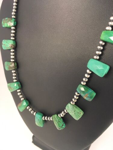 Navajo Faceted Teardrop Green Turquoise Necklace | Sterling Silver | 20" | Authentic Native American Handmade | 8867
