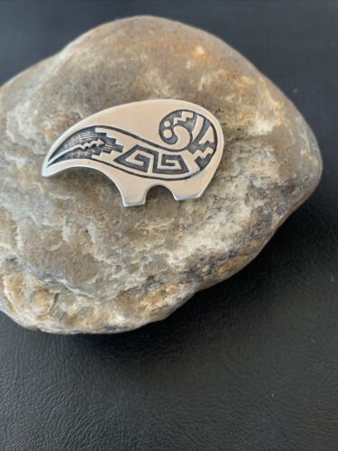 Native American Hopi Bear Stamped Pendant | Sterling Silver | Handmade | 1462