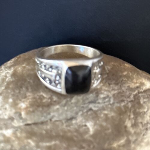 Native American Men's Navajo Handmade Sterling Silver Black Onyx Ring | Sz 12.5 | 14446