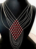 Southwestern Coral Heishi Necklace | 7 Strands Sterling Silver | Navajo | 3699
