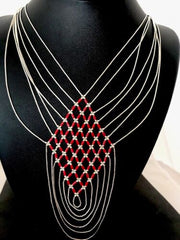 Southwestern Coral Heishi Necklace | 7 Strands Sterling Silver | Navajo | 3699