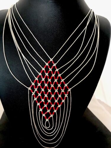 Southwestern Coral Heishi Necklace | 7 Strands Sterling Silver | Navajo | 3699