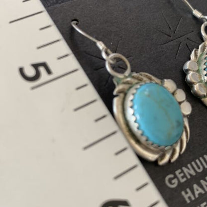 Navajo Blue Turquoise Dangle Drop Earrings | Sterling Silver | 1" | Authentic Native American Handmade | 12746 - Masha USA