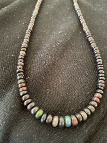 Native American Women's Necklace | Sterling Silver Black Fire Opal Beads | 20" | 980