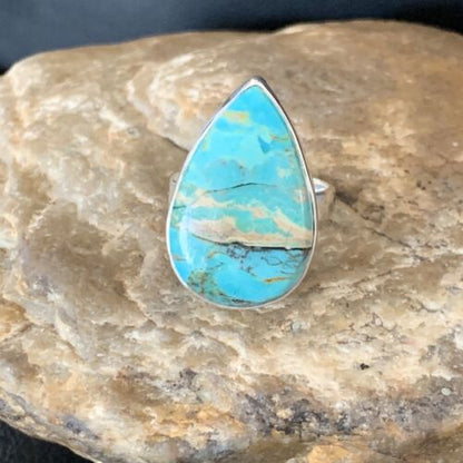 Navajo Blue Kingman Turquoise Ring | Sterling Silver | Sz 8 | Authentic Native American Handmade | 12793