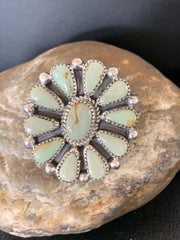Navajo Green Turquoise Cluster Ring | Authentic Native American Sterling Silver | Multi-Stone | Sz 7.5 | 12191