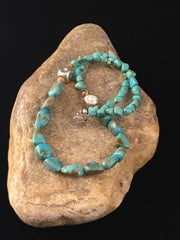 Men's Chunky Navajo Blue Green Turquoise Heishi Necklace | Sterling Silver | 19" | 10013