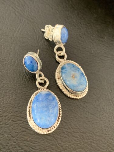 Navajo Denim Lapis Dangle Earrings | Sterling Silver | 1.1" | Authentic Native American Handmade | 1699