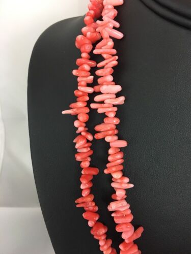 Navajo Native American Coral 2-Strand Bamboo Necklace | Sterling Silver | Southwestern 3253 - Masha USA