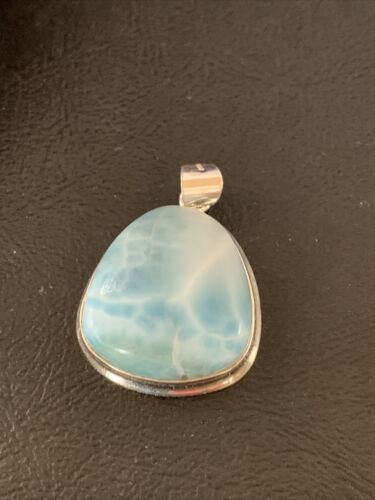 Navajo Sterling Silver Beads Necklace | Blue Larimar Pendant | Authentic Native American Handmade | 10831