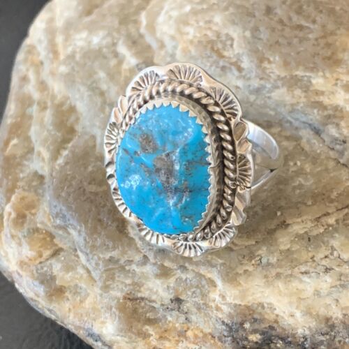 Southwestern Navajo Blue Kingman Turquoise Ring | Sterling Silver | Sz 9 | 12951