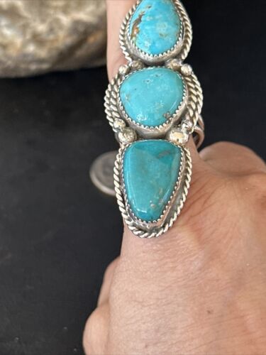 Navajo Blue Kingman Turquoise Multi-Stone Ring | Authentic Native American Sterling Silver | Sz 11 | 14497