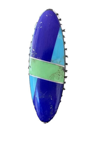 Navajo Multi-Color Lapis & Turquoise Inlay Ring | Sterling Silver | Sz 7 | Authentic Native American Handmade | 01576