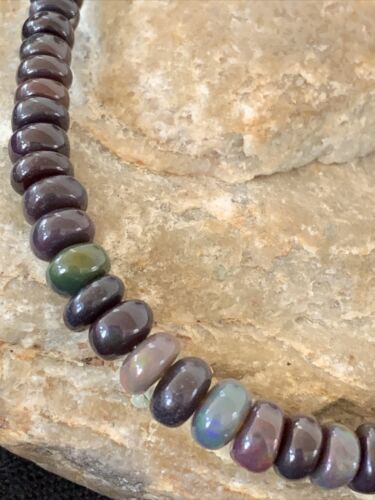 Native American Women's Necklace | Sterling Silver Black Fire Opal Beads | 20" | 980