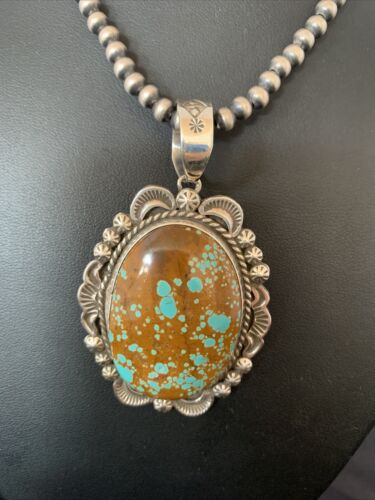 Navajo Blue #8 Turquoise Pendant Necklace | Sterling Silver | Authentic Native American Handmade | 10229