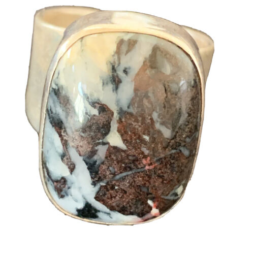 Navajo Men's White Black Cinnabrite Ring | Sterling Silver | Sz 6.5 | Authentic Native American Handmade | 1551