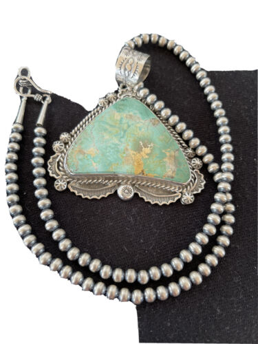 Navajo Royston Turquoise Pendant Necklace | Sterling Silver | Authentic Native American Handmade | 1368