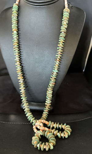 Santo Domingo Green Turquoise & Spiny Oyster Jacla Necklace | Sterling Silver | 26" | 14731