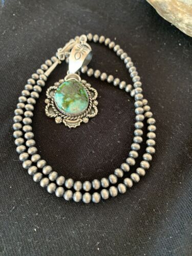 Navajo Green Sonoran Gold Turquoise Pendant | Sterling Silver | Authentic Native American Handmade | 687