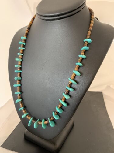 Navajo Blue Turquoise Bone Bead Necklace | Sterling Silver | 20" | Authentic Native American Handmade | 00301