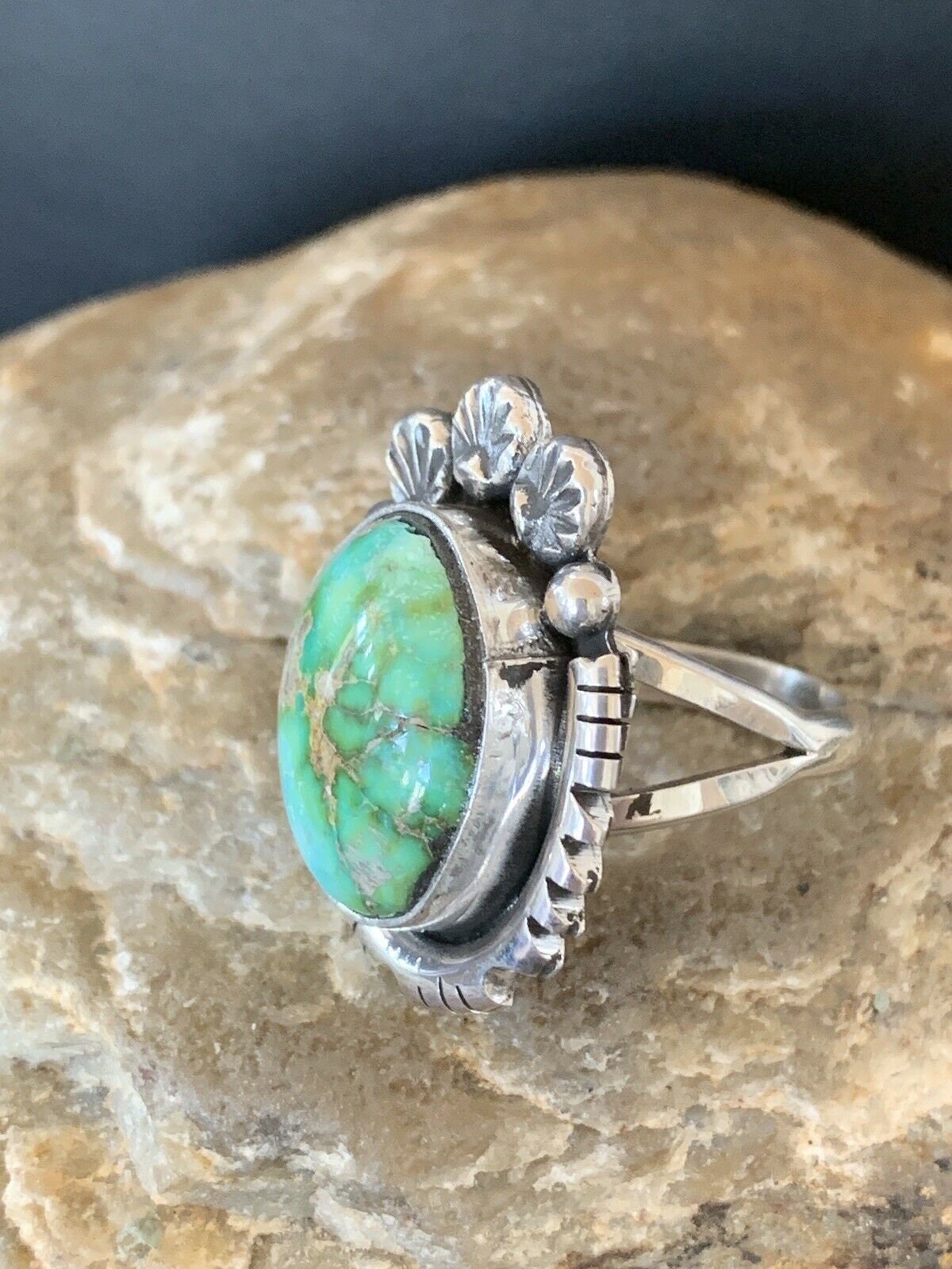 Navajo Green Sonoran Turquoise Ring | Sterling Silver | Sz 9 | Authentic Native American Handmade | 10418