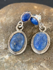 Navajo Denim Lapis Dangle Earrings | Sterling Silver | 1.1" | Authentic Native American Handmade | 1705