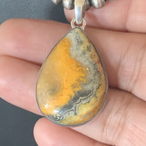 Navajo Bumblebee Jasper Pendant Necklace | Sterling Silver | Authentic Native American Handmade | 12730