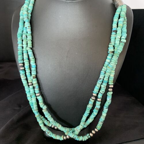 Southwestern Navajo 3-Strand Turquoise Heishi Necklace | Sterling Silver | 30" | 13155
