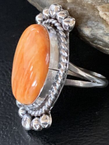 Native American Orange Spiny Oyster Navajo Ring | Sterling Silver | Sz 9 | 13281