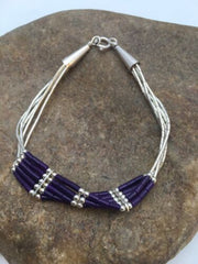 Southwestern Liquid Silver Purple Sugilite Heishi 5-Strand Bracelet | Sterling Silver | 7" | 13599