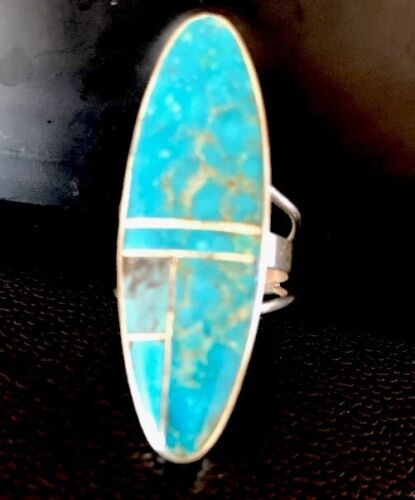 Navajo Turquoise Inlay Ring | Sterling Silver | Sz 6 | Authentic Native American Handmade | 359 - Masha USA
