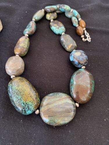 Navajo Graduated Sterling Silver Natural Blue Nugget Turquoise Necklace | Authentic Native American | 22" | 624