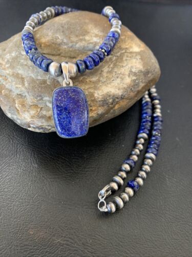 Native American Navajo Blue Lapis Pendant Necklace | Sterling Silver | 12249