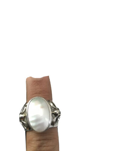 Navajo Women's White Mother of Pearl Ring | Sterling Silver | Sz 8.5 | Authentic Native American Handmade | 1712