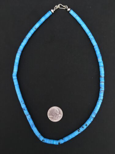 Navajo Blue Turquoise Heishi Bead Necklace | 20" | 6mm | Sterling Silver | Authentic Native American Handmade | 1341