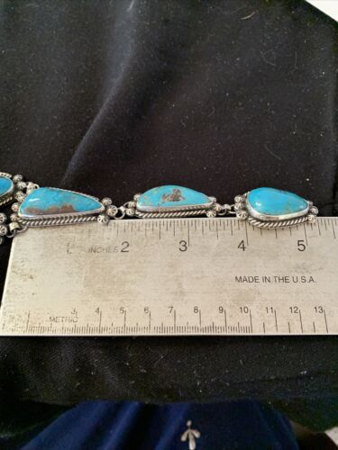 Navajo Kingman Turquoise Pendant Lariat Necklace | Sterling Silver Navajo Pearls | 1188