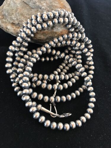 Navajo Pearls Sterling Silver Bead Necklace | 6mm | 51" Length | Native American | 90651