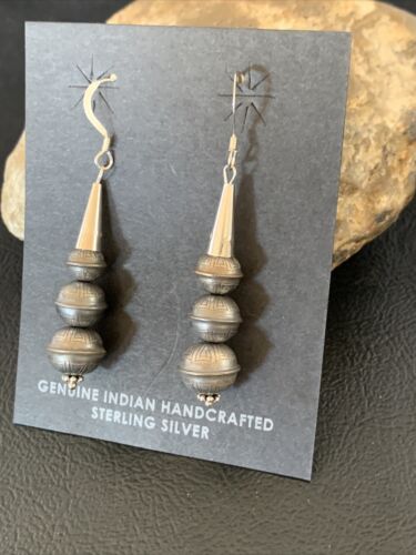 Navajo Pearls Bead Earrings | Sterling Silver Stamped | Authentic Native American Handmade | 13045