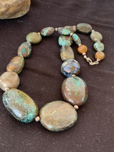 Navajo Graduated Sterling Silver Natural Blue Nugget Turquoise Necklace | Authentic Native American | 22" | 624