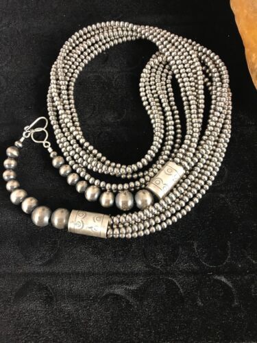 Specialty Navajo Pearls Necklace 6 Strand Sterling Silver 30”