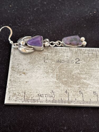 Navajo Purple Charoite Dangle Earrings | Sterling Silver | Authentic Native American Handmade | 1224