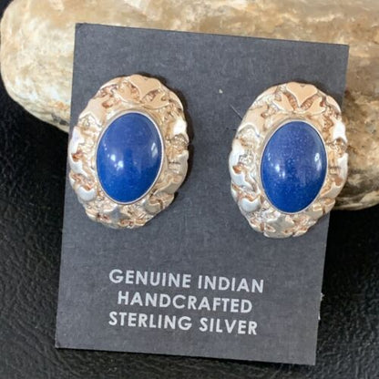 Native American Women's Blue Lapis Nugget Earrings | Sterling Silver | 13017