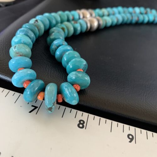 Navajo Natural Turquoise and Spiny Oyster Necklace | Sterling Silver | 25" | Authentic Native American Handmade | 13235