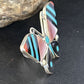 Zuni Butterfly Inlay Ring | Coral Turquoise Onyx Mother of Pearl | Sz 7 | Sterling Silver | 14437