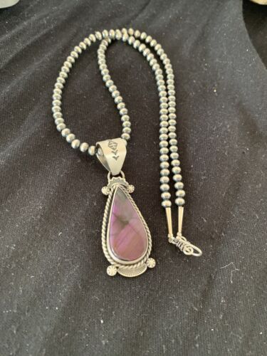 Navajo Purple Sugilite Pendant with Pearls | Sterling Silver Necklace | Authentic Native American Handmade | 4928