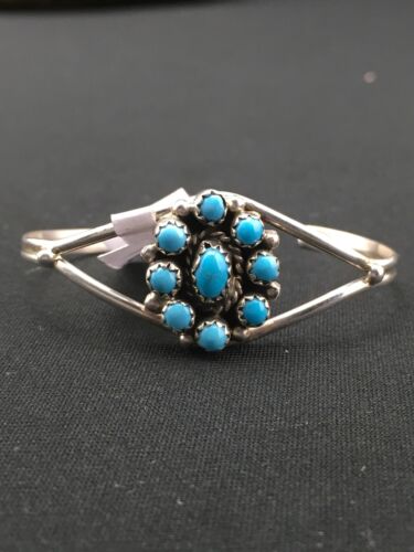 Native American Handmade Sterling Silver Blue Turquoise Bracelet | 10181