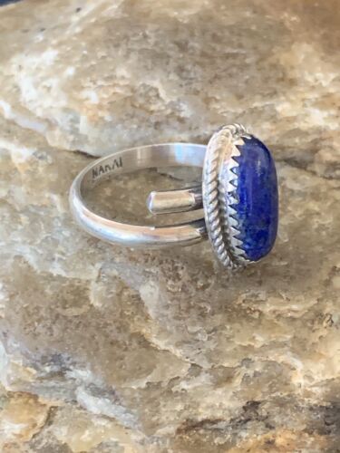 Women's Adjustable Navajo Lapis Lazuli Ring | Sterling Silver | Sz 7.5 | Authentic Native American Handmade | 12451